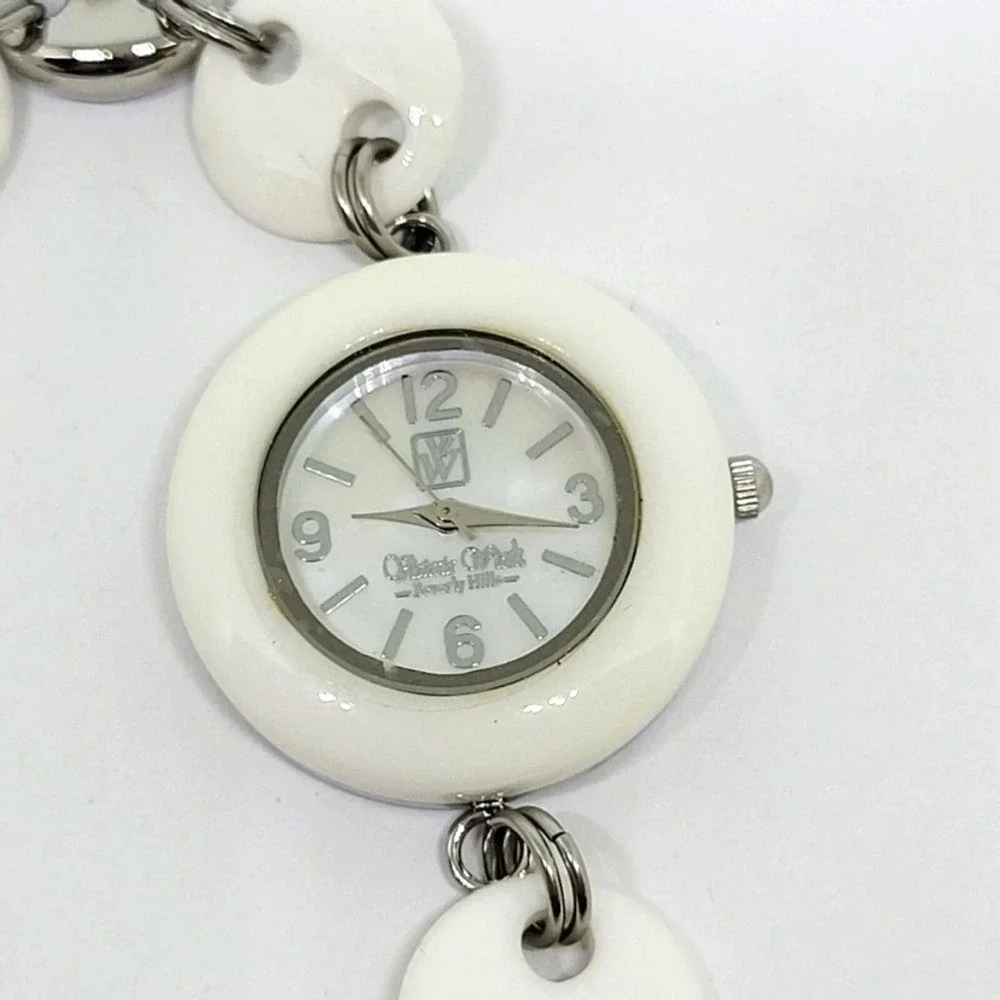Victoria Wieck Beverly Hills White Onyx Link Quartz Womens Watch Mother of Pearl